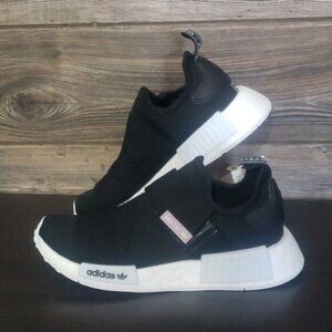 New Adidas NMD R1 Laceless Velcro Black Running Sneakers